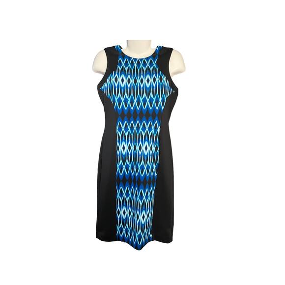 Calvin Klein Women's Blk/Blue Geometric Print Sleeveless Sheath Dress SZ 8 - Picture 11 of 11